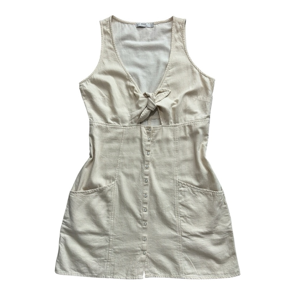 Obey Cream Tie-Front Mini Dress